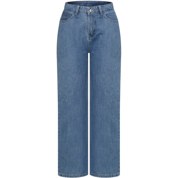 Baggy jeans för kvinnor i Y2K-stil med hög midja. Raka jeans med vida ben.