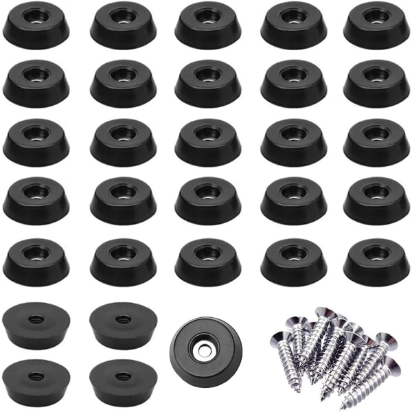 30 st Runda svarta gummifötter - Möbeldynor med stålskruvar