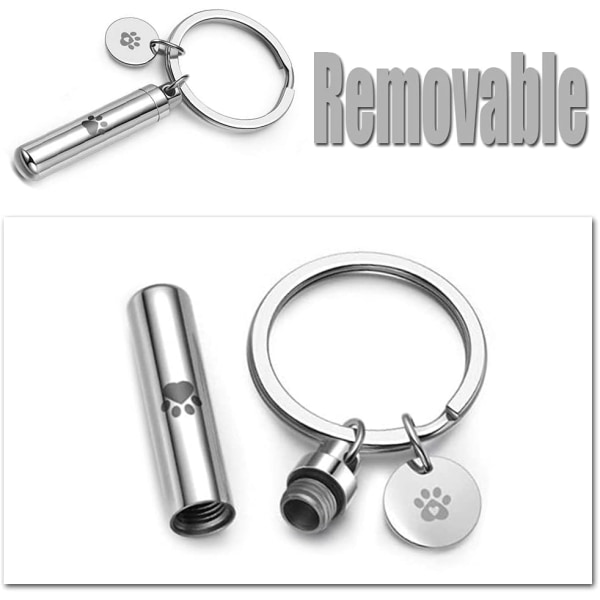 Cylinder Pet Ashes Keyring - Pawprint Tube Urn Memorial Keychain