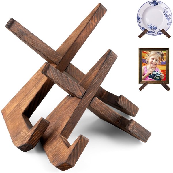 Tallrikställ för visning - Set med 2 löstagbara träbordsstafier för tallrikar och tavelramar