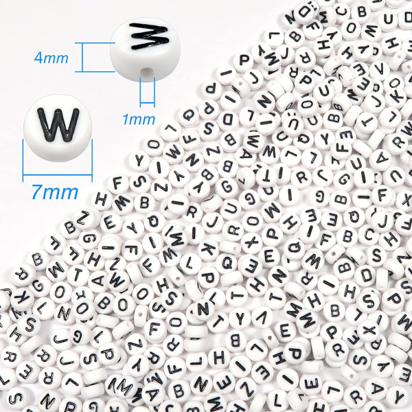 1000st runda bokstavspärlor, vita akryl alfabetpärlor