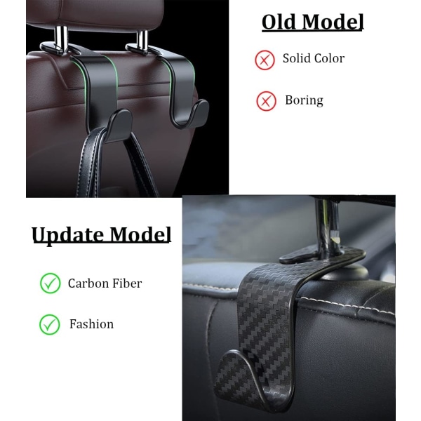 Bilkrok för handväska och väska (4 st) - hängare för organizer av baksätet i kolfiber