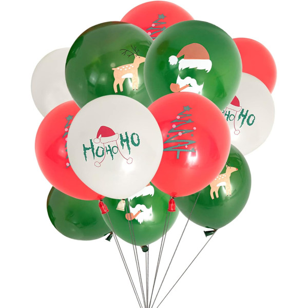 100 stycken julballonger, 12 tums vita röda och gröna ballonger