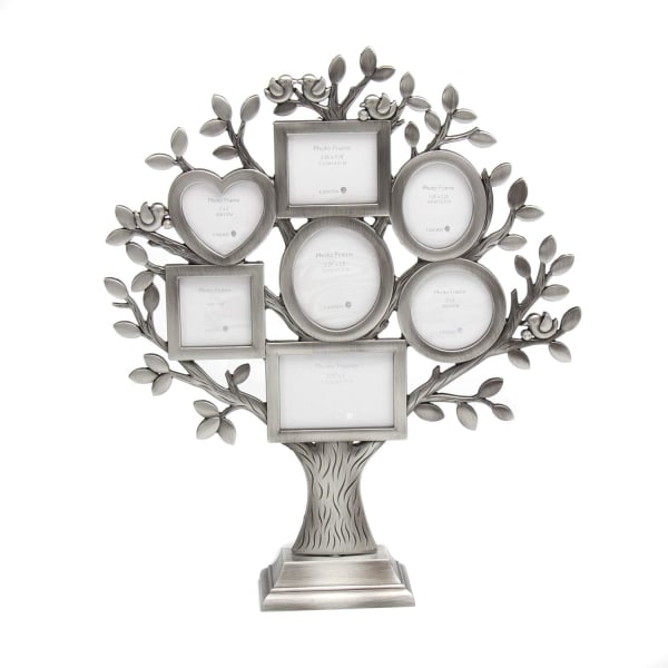 Antikt silver släktträd med 7 tavelramar Bordsskiva i metall Fotoram