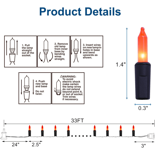Halloween-ljus, 33ft 150 Count Black Wire Glödljus för julminilampor,