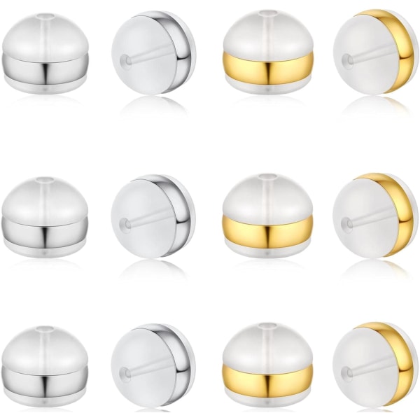 12st mjuka silikonörhängeryggar för dubbar - Silver & Guld Bälte Gummiörhängebyte