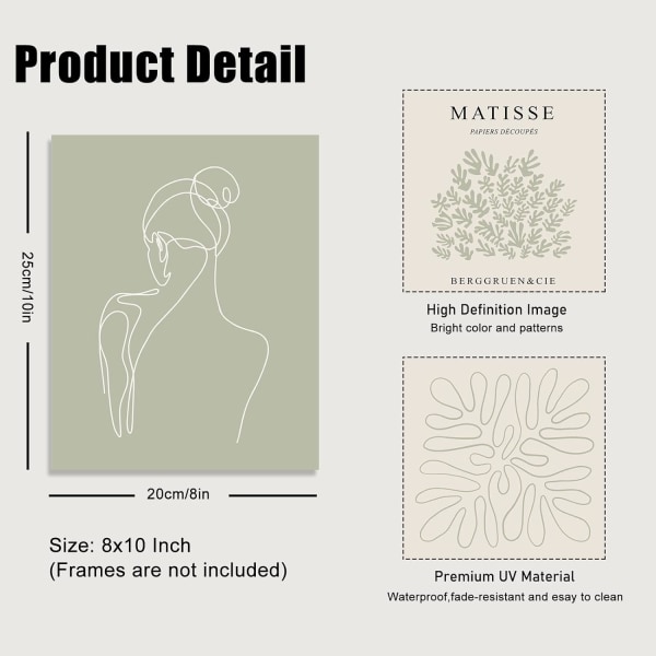 Sage Green Matisse Väggkonsttryck - Abstrakt Boho Art Decor (8x10"