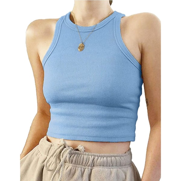 Kvinnor Höghalsad Ribbstickad Crop Tank Tops Camisole Rib