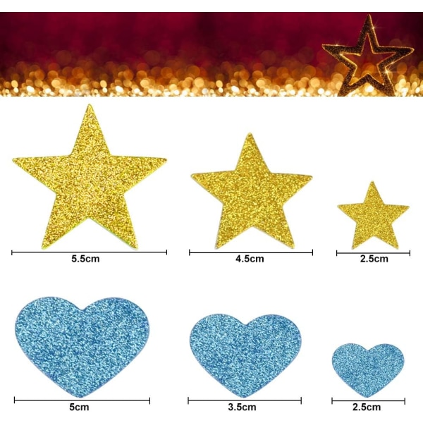 200 ST Glitter Foam Stickers - Självhäftande stjärna/hjärtformer för hantverk