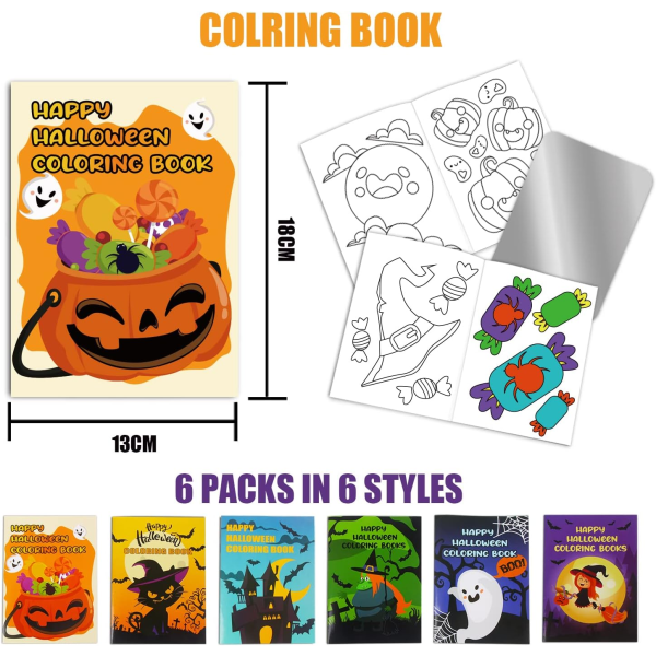 Halloweenpyssel för barn - Målarböcker (6-pack)