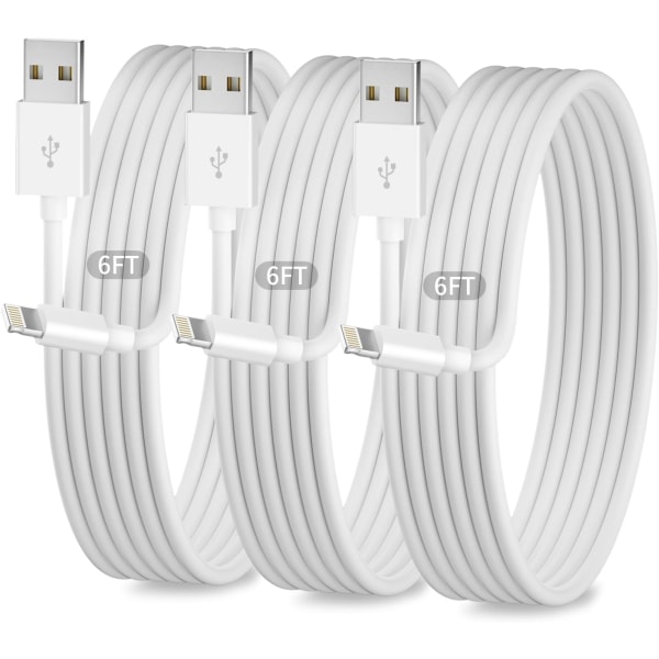 [MFi-certifierad] iPhone-laddare 3Pack 6.56FT Lightning-kabel, USB -snabb