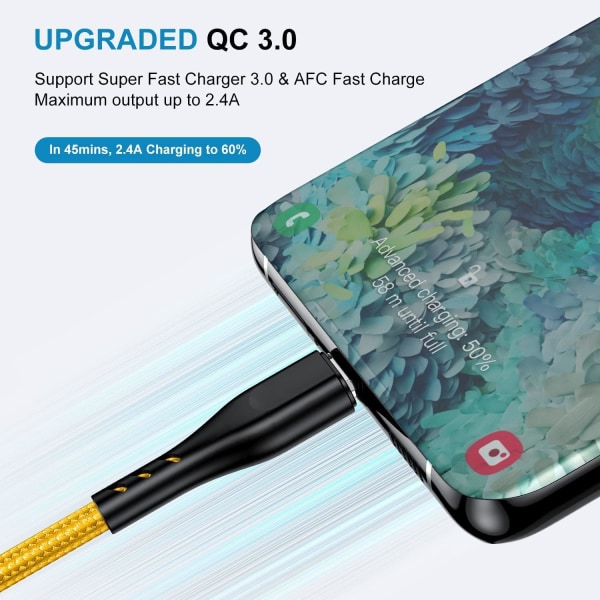 Micro USB -kabel 3Ft 3-pack, 3 fot Android-laddarkabel, hållbar