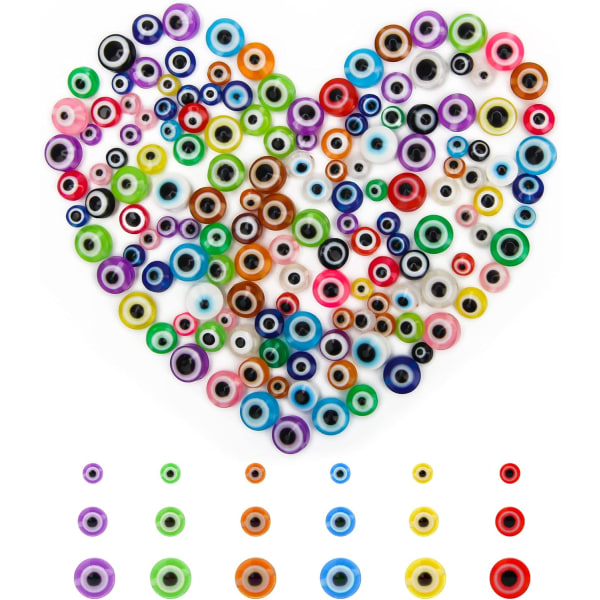 150 st Evil Eye-pärlor - blandade 10 färger runda hartspärlor