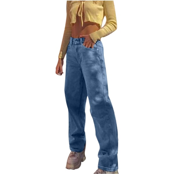 Baggy jeans för kvinnor i Y2K-stil med hög midja. Raka jeans med vida ben.