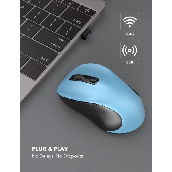 Trådlös mus för bärbar dator. 2,4G ergonomisk datormus med 3