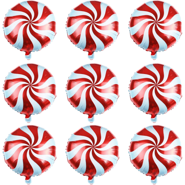 Julfolieballonger, 9 stycken 18 tums röda julgodisrunda
