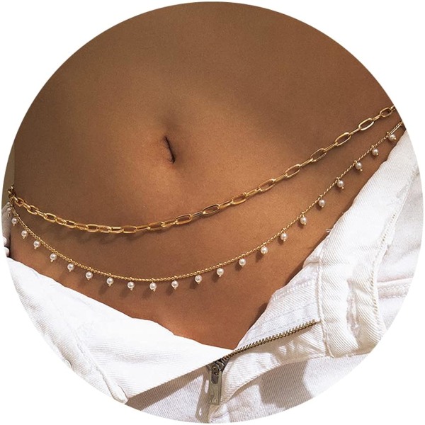 Midjekedjor för kvinnor Layered Beaded Belly Chain Beach Body Chain