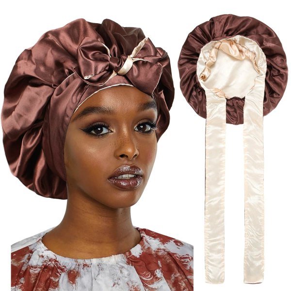 Satin Bonnet-Silk Sleep Cap Halkfri hårinpackning för kvinnor Cap