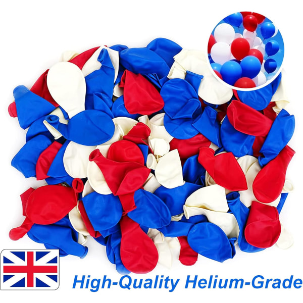 100 st 5 tum Röd Vit Blå Ballonger - Patriotiska Festballonger