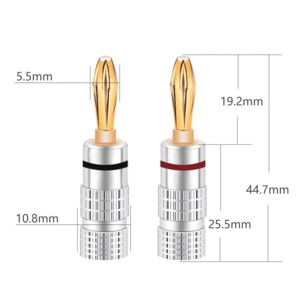 8 ST 24K guldpläterade banankabelkontakter - Högtalarkabelkontakt