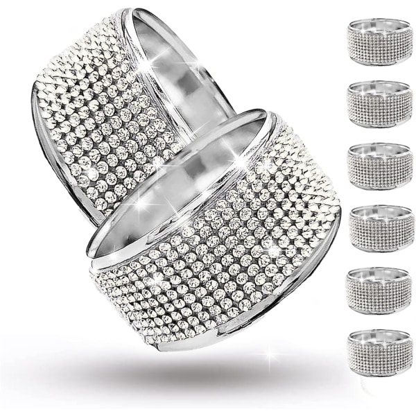 Silver Servettringar Set om 6 - Servettring med diamant Rhinestone, Bling bord