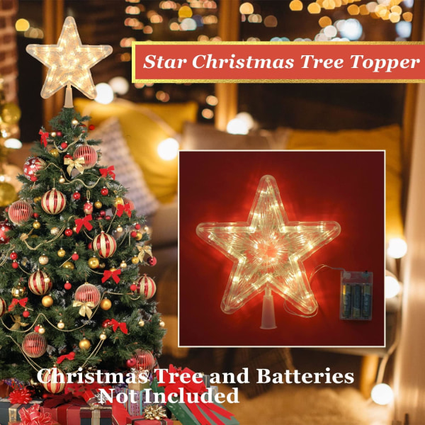 Upplyst Julstjärna Tree Topper - Batteridriven Xmas Tree Decor