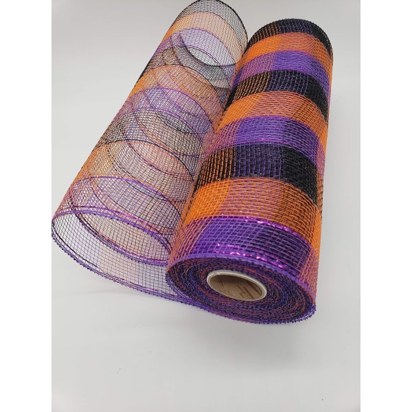 10 tum x 30 fot Deco Poly Mesh Ribbon - Orange Lila Svart liten pläd: