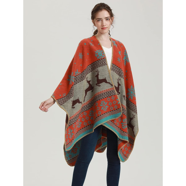 Rutig tröja Poncho Open Front Cape Coat & Blanket Sjal för kvinnor