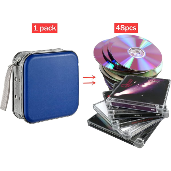 DVD- case - Bärbar CD/DVD-hållare Lagring (48 Kapacitet, Blå)