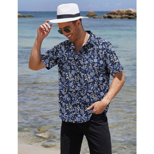 Hawaiiansk skjorta för män kortärmad Casual Button Down Blommig printed strand