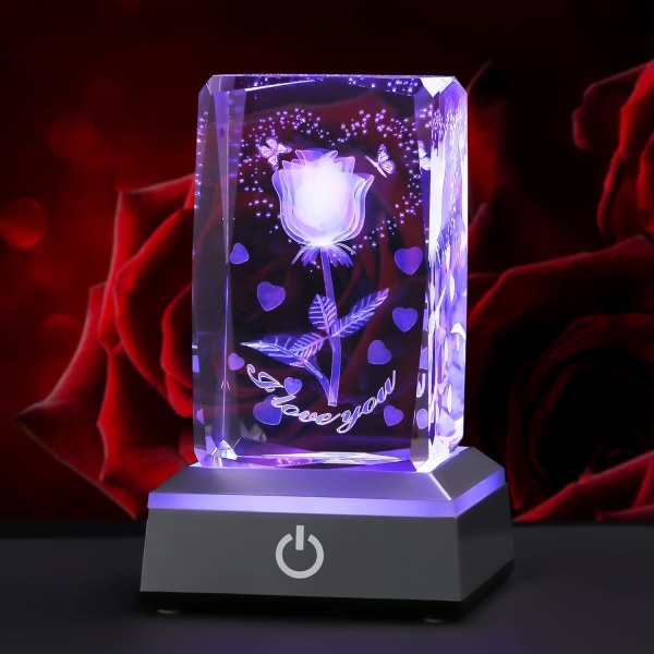3D Rose Crystal Alla hjärtans dag presenter till henne, födelsedag årsdagen Mors dag