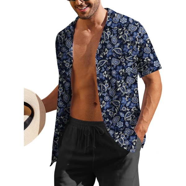 Hawaiiansk skjorta för män kortärmad Casual Button Down Blommig printed strand