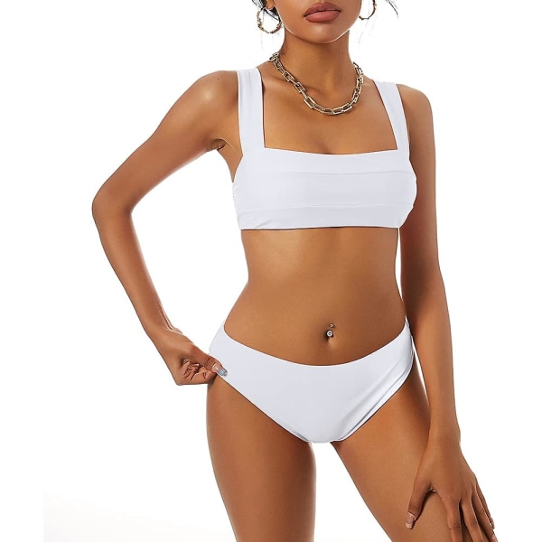 Breda remmar Neon Bandeau Bikini Set för kvinnor Vadderade högt skurna två delar