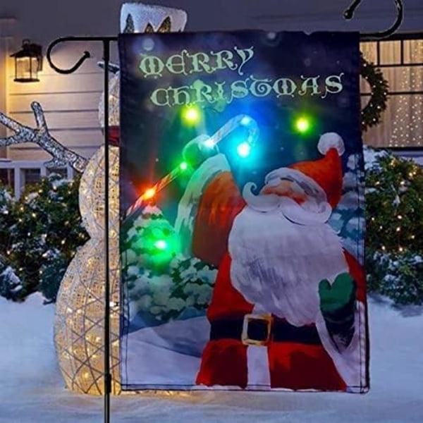 Upplyst julträdgårdsflagga - Jultomtens magic flagga med LED-ljus (12x18in)