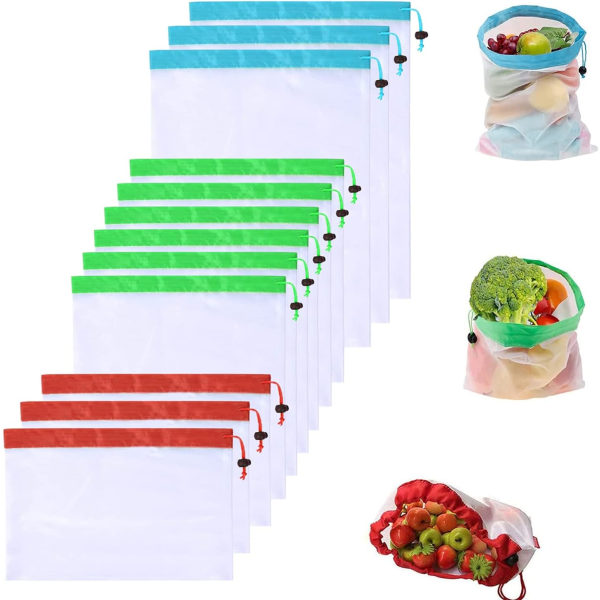 12st mesh för grönsaker, frukt grönt mesh , röd, grön, blå