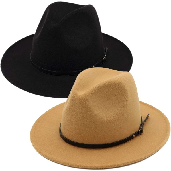 2-pack trendig klassisk, bred brättad Fedora-hatt för kvinnor