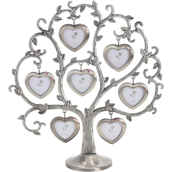Antikt silver släktträd med 7 hängande tavelramar Metall bordsskiva Foto