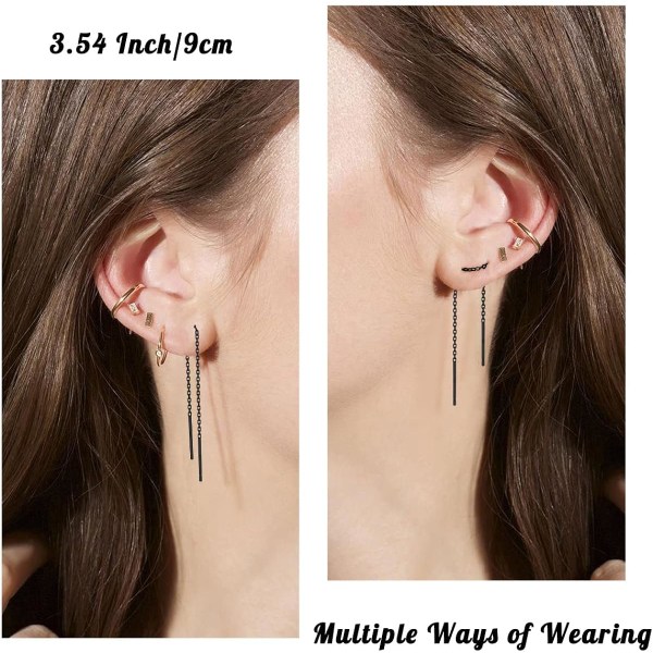 2 par S925 Sterling Silver Chain Threader örhängen för kvinnor Bar Wrap  8ad4 | Fyndiq