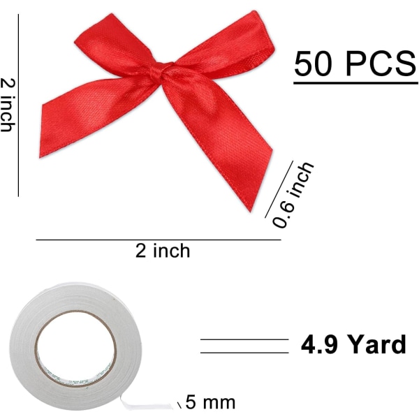 Satinbandsbågar - Set om 50, 5x5CM (röd)
