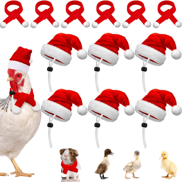 12 st Christmas Pet Chicken Hat Scarf Set Mini Röd Grön Hat Scarf Xmas Small