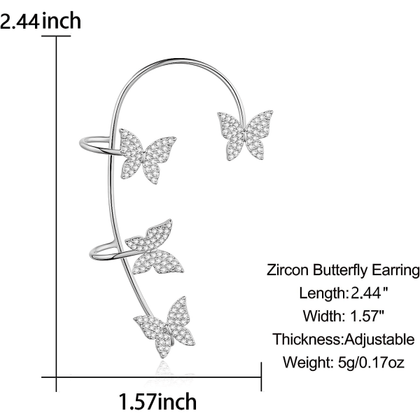2ST Fjärilsörhängen Örhängen Climber Wrap Around örhängen för kvinnor tjej