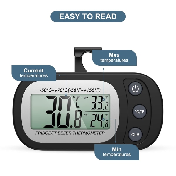 Kylskåpstermometrar - Vattentät mini kyl och frys digital termometer (2-pack)