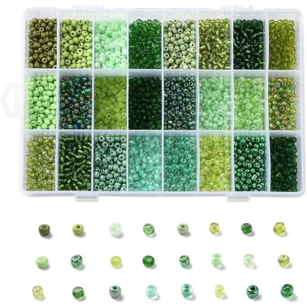 Grön serie fröpärlor - ca 2500st små distanspärlor