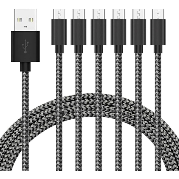 Mikro- USB -kabel Android-laddare [6-Pack 5ft] Nylon snabbt