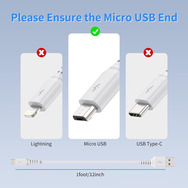 1FT Micro USB -kabel kort. 5 Pack USB till Micro USB -sladd snabbt