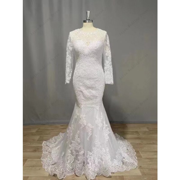 Eleganta bröllopsklänningar för kvinnor Sjöjungfru Långärmad Spetsapplikation Boho Brudklänning Brudklänningar Vestidos De Noiva Custome Made Ivory 12