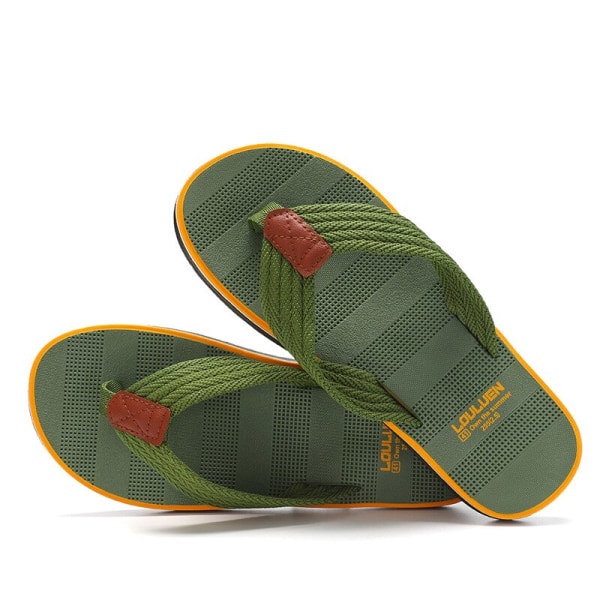 Högkvalitativa europeiska Gentleman Modetofflor Herr Cool Beach Flip Flops Sommar Utomhus Antisladd Fritid Studentsandaler Army Green 41