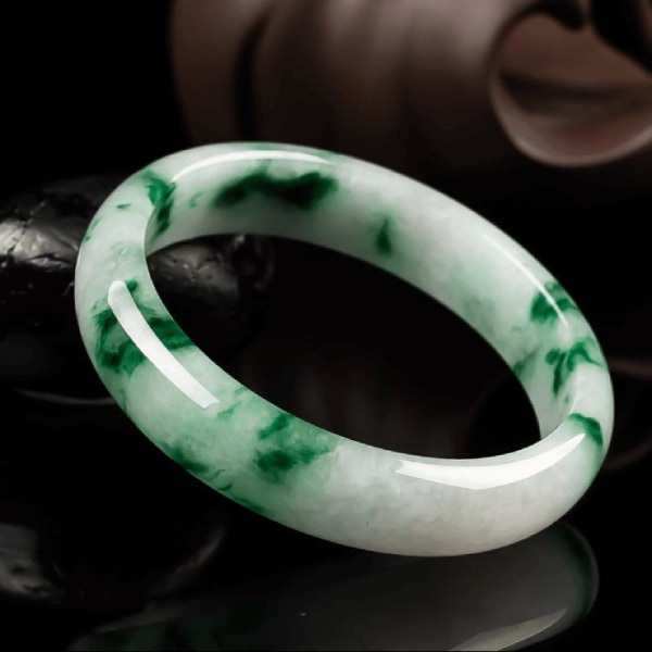Grade A Burma Jade Armring Flytande Grön Blomma Jadeite Myanmar Certifierad Jades Sten Armband Dam Armband 54-56mm