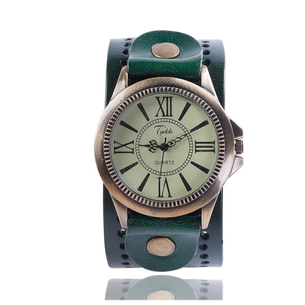 Herrmode watch med snyggt läderband - Watch Green