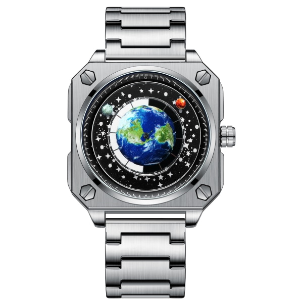 Earth Watch Herrklocka Blå Planet Pekskårare Personlighet Kreativt Maskhål Ny BlackSiliconeGoldBLACK